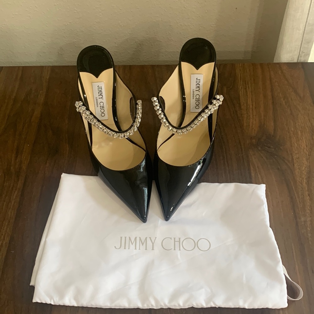 Jimmy Choo Bing 100 black patent leather mules sz 41